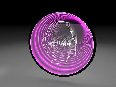 Advanced Defense Commercial Equipment Featuring Circular Purple Spiral And Helmet Outline 3d model