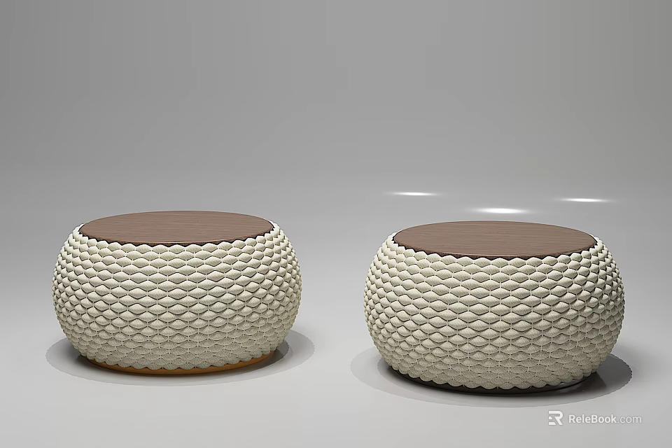 Round Single Sofa with Cream Woven Diamond Pattern and Brown Cushion Top 3d model