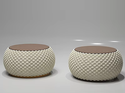 Round Single Sofa with Cream Woven Diamond Pattern and Brown Cushion Top 3d model