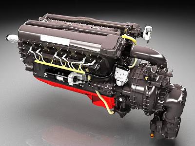 Detailed Industrial Engine Mechanical Structure With Metal Components And Pipes 3d model