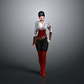 Game Movie Character With Black Short Hair White Top Red Corset Brown Gloves Red Boots
