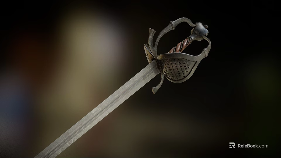 Intricate Decorative Hilt Vintage Medieval Sword With Polished Metal Blade And Historical Design 3d model 