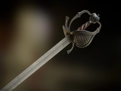 Intricate Decorative Hilt Vintage Medieval Sword With Polished Metal Blade And Historical Design 3d model