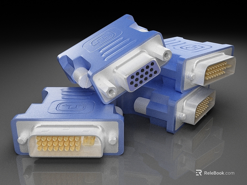 Stacked Blue VGA Connectors With Various Pin Designs For Computer Connectivity 3d model 