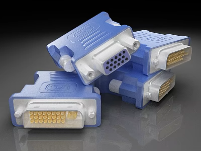 Stacked Blue VGA Connectors With Various Pin Designs For Computer Connectivity 3d model