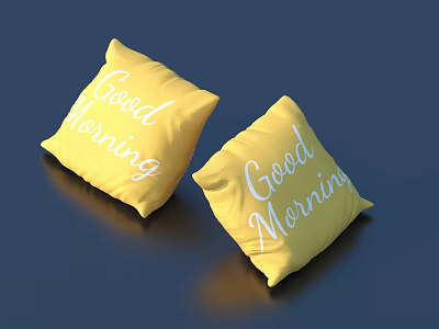 Yellow Decorative Throw Pillows With Good Morning Text For Home Decor 3d model
