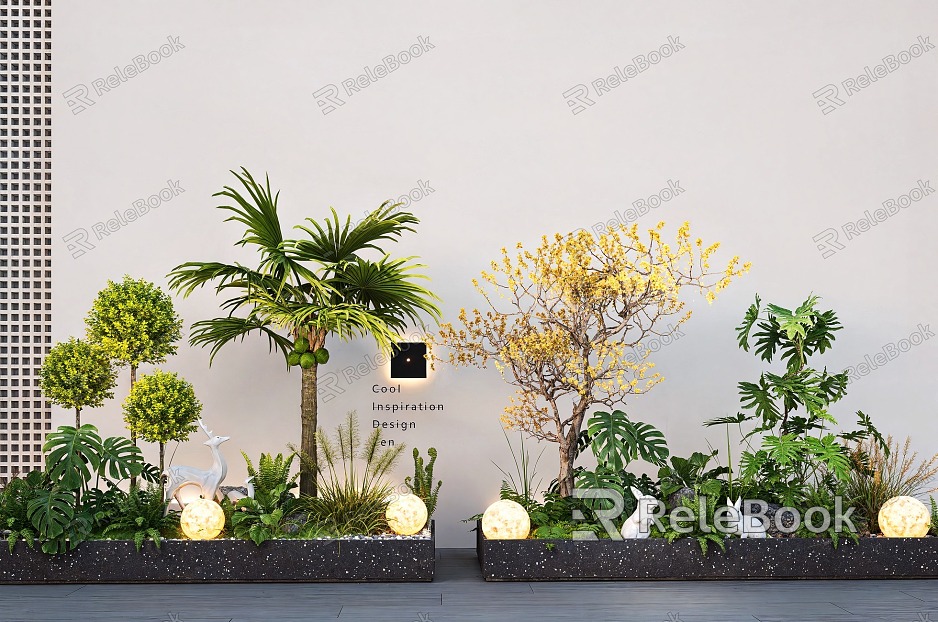 Modern courtyard sketch plant landscaping plant combination plant pile landscape tree model