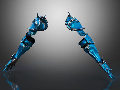 Blue Ornate Armored Gauntlets With Detailed Fantasy Design And Shiny Surface 3d model
