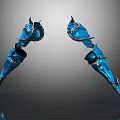 Blue Ornate Armored Gauntlets With Detailed Fantasy Design And Shiny Surface
