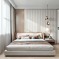 Modern Bedroom Interior Design With Comfortable Bed Bookshelf And Stylish Lighting Fixtures