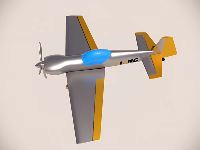 Silver Passenger Aircraft With Blue Section Yellow And Gray Wings Design 3d model