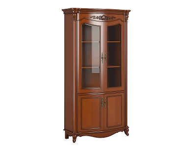 Classic Wooden Wine Cabinet With Carved Details Glass Doors And Lower Storage Cabinets 3d model