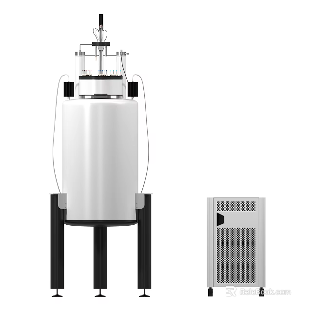 Laboratory Setup With White Cylindrical Container On Black Stand And Ventilation Equipment 3d model