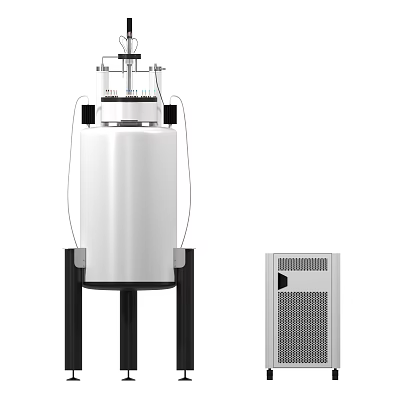 Laboratory Setup With White Cylindrical Container On Black Stand And Ventilation Equipment 3d model