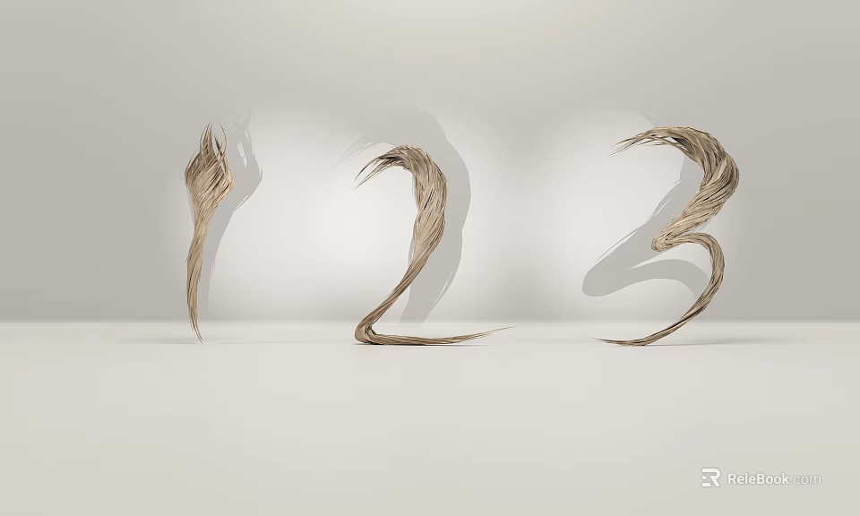 Modern Minimalist Decorative Ornament Set With Number 1 2 3 Curved Design On White Background 3d model 