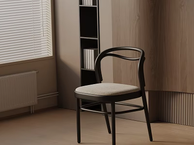 Modern Dining Chair With Curved Backrest And Beige Padded Seat In Wooden Interior 3d model