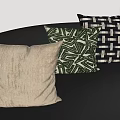 Beige Green Black And White Throw Pillows With Geometric Woven Patterns On Sofa 3d model