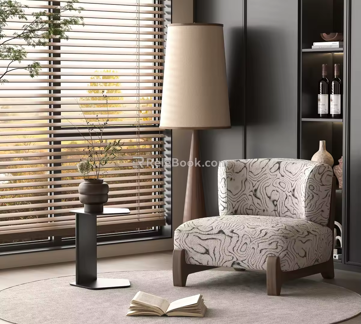 Middle Ancient Style Leisure Chair Side Floor Lamp Single Person Sofa 3d model