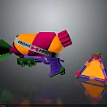 Colorful AEOKE Toy Gun With Vibrant Orange Pink Green Purple And Triangular Stand