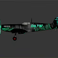Vintage Propeller Plane With Black Body Blue Flame Patterns And Green Propeller