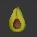 Halved Avocado with Yellow Flesh and Red Seed on Gray Background