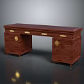 Traditional Dark Wooden Desk With Golden Accents Carved Drawers And Sturdy Legs