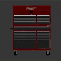 Sturdy Red Milwaukee Tool Cabinet With Multiple Drawers And Rolling Wheels