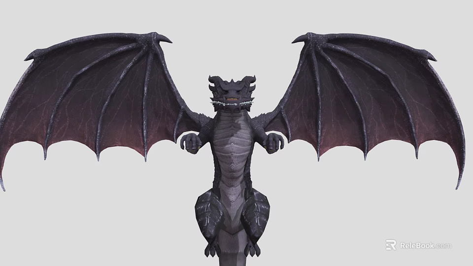 Game And Movie Character Dragon With Large Wings And Dark Scales 3d model 