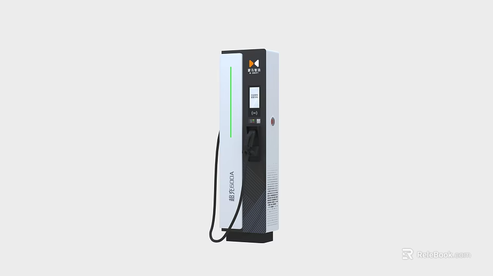 ELEXA Electric Vehicle Charging Station With White Body Display Screen Charging Cable And Green Indicator 3d model 