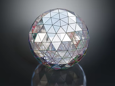 Geometric Transparent Sphere With Polyhedral Facets And Reflective Surface On Dark Background 3d model