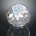 Geometric Transparent Sphere With Polyhedral Facets And Reflective Surface On Dark Background
