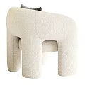 Beige Plush Single Sofa with Rounded Arms Curved Legs and Gray Knitted Cushion