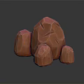 3D Rendered Red Stones with Various Sizes Textured Surface and Reflective Base