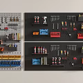 Organized Hardware Tools Wall Mounted Display With Various Screwdrivers Wrenches And Storage Cases