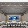 Large Modern Conference Room With Rows Of Chairs Front Large Screen And World Map