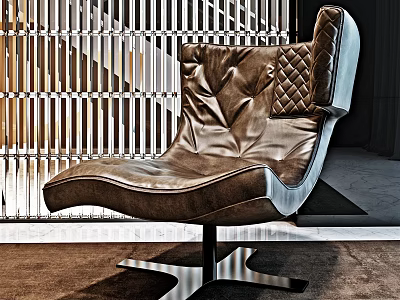 Modern Brown Leather Accent Chair With Quilted Back And Stylish Metal Base Design 3d model