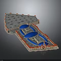 Large Commercial Building Design Featuring Blue Dome Structures Red Accent Details And Multi Level Layout