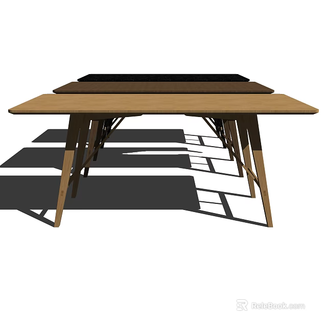 Modern Minimalist Wooden Desk With Geometric Legs And Shadow Design 3d model 