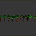Green Palm Trees With Various Sizes And Shapes As 3D Models On Gray Background