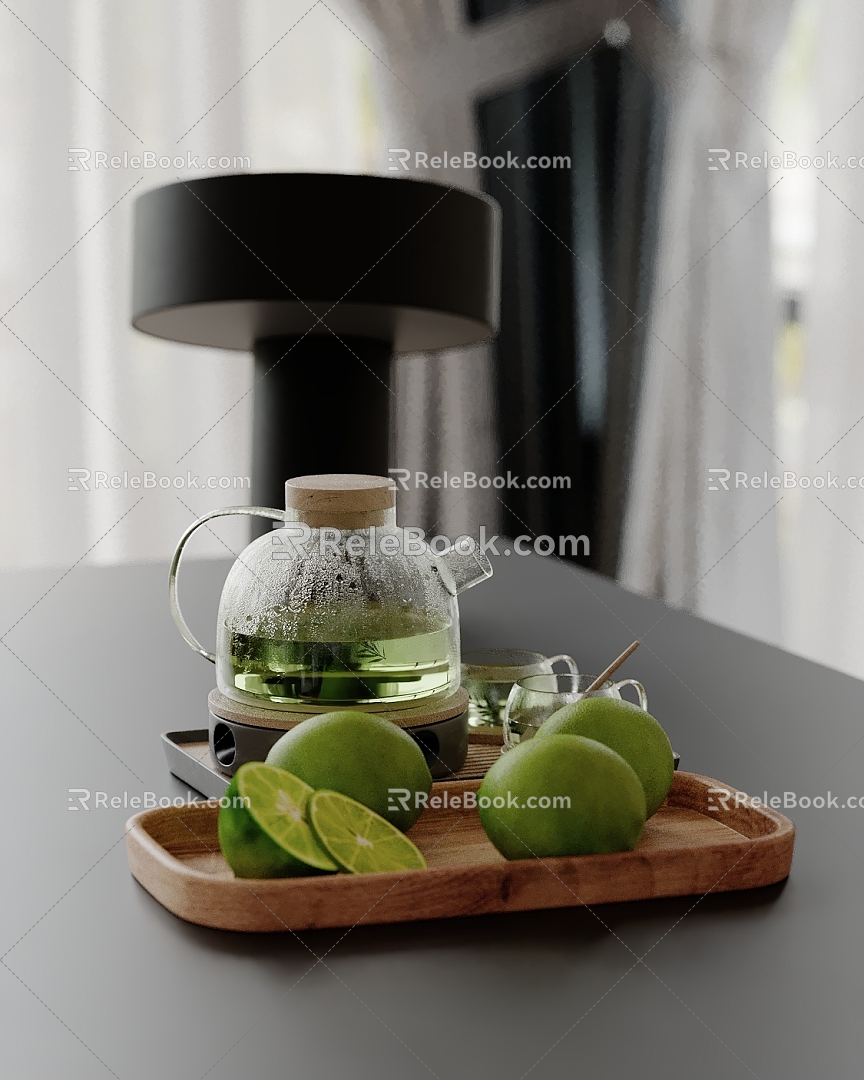 Ornaments combination cup tea set kitchen utensils fruit 3d model