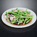 Fresh Asparagus and Mushrooms Dish with Brown Sauce on White Plate