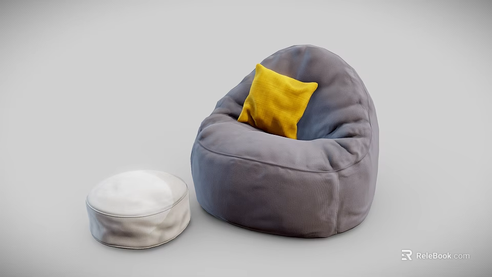 Gray Bean Bag Chair With Yellow Cushion And White Footstool 3d model 