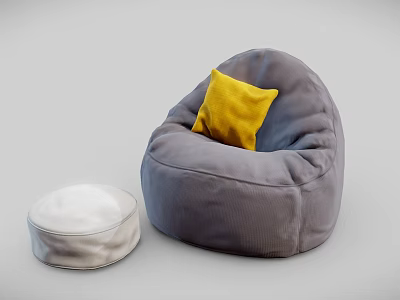 Gray Bean Bag Chair With Yellow Cushion And White Footstool 3d model