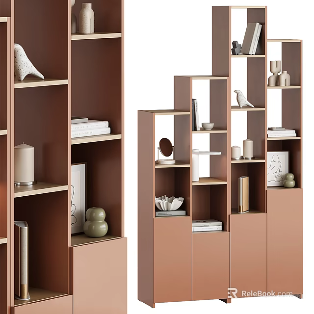 Modern Bookcase Design With Layered Shelves Storage Books And Decorative Items 3d model