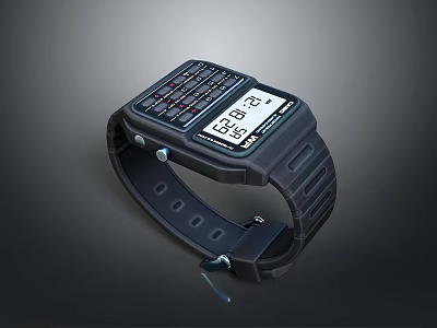 Stylish Black Strap Watch With Square Dial And Digital Display For Daily Use 3d model