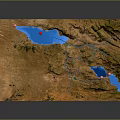 3D Terrain Model Display With Mountains Lakes And Rivers Topography