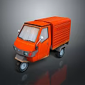Orange Cargo Tricycle With Driver Cabin And Closed Loading Box Design 3d model