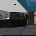 Billiard Room With Blue Walls Red FRANCHISE Lettering Orange Sofas And Pendant Lights