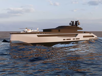 Luxury Yacht With Helicopter Sailing On Sea 3d model