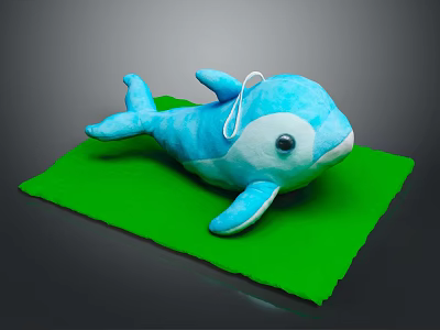 Blue Plush Whale Stuffed Toy On Green Mat With Soft Fabric 3d model